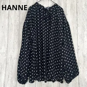 HANNE 도트 무늬 블라우스 [F] 포완 소매 리본 개더 블랙 화이트