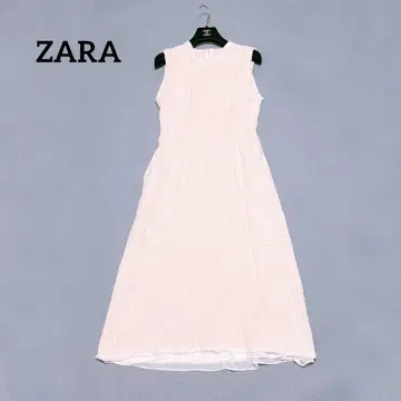 ZARA 자라 롱 원피스 트위드 코튼 슬리브리스 화이트 프릴