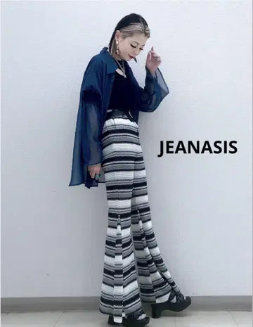 JEANASIS 멀티 보더 플레어 팬츠 플레어 팬츠 y2k 플레어 팬츠