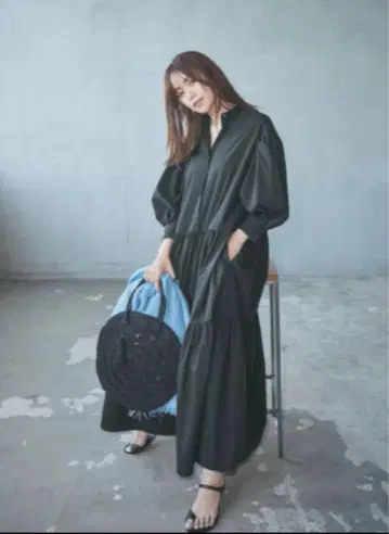 띠어리 럭스 티어드 롱 원피스 38 블랙