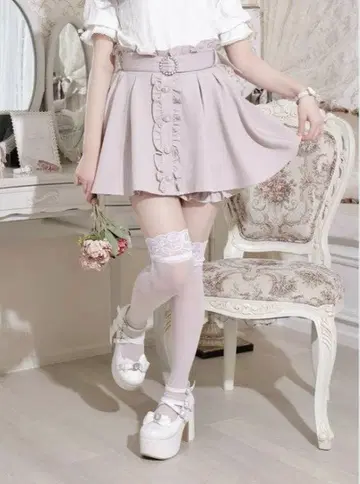 노에미 새시 벨트 프릴 치마바지 핑크