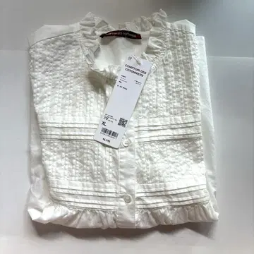 택 포함 코튼 프릴 셔츠 XL 화이트