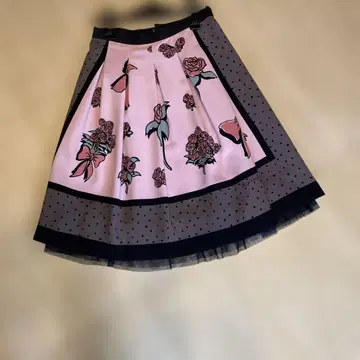 M. Gracy 플레어 스커트 리본 꽃무늬