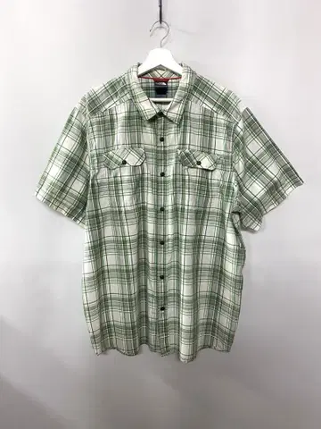 THE NORTH FACE 타탄 체크 반팔 셔츠 코튼 혼방 2XL