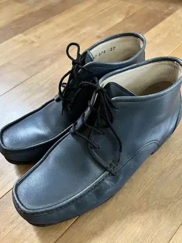 다크 블루 가죽 레이스업 슈즈 37