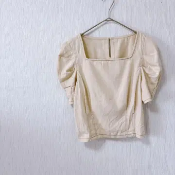 반팔 블라우스 풀오버 FR 면 100 볼륨 소매 스퀘어 넥 예쁜 캐주얼
