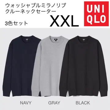 3색 세트 유니클로 워셔블 미라노 리브 크루넥 스웨터 2XL