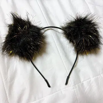 블랙 인조 모피 귀도리