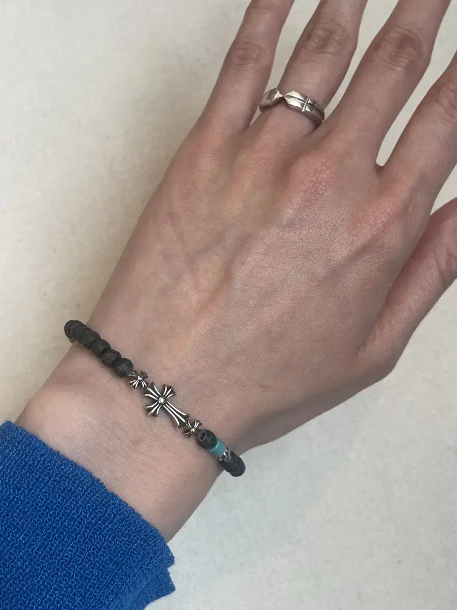 3Cross Silver 925 Natural Stone Point Bracelet [Black]