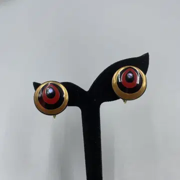 055 빨간색과 검은색의 동심원 디자인 귀걸이