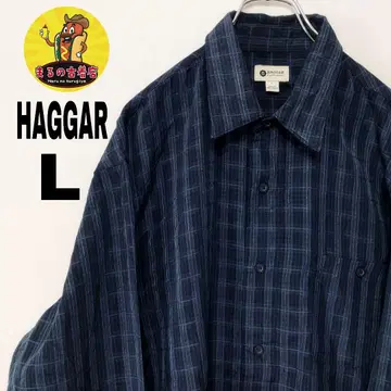 usa 구제 의류 HAGGAR 긴팔 버튼 셔츠 L 다크 네이비 블루