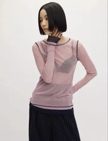 아메리 레이어드 디테일 메쉬 톱
