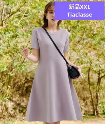 Tiaclasse 크루넥 반팔 니트 플레어 원피스 2XL