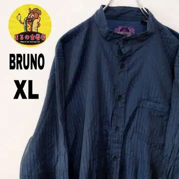 usa 구제 의류 BRUNO 긴팔 노카라 셔츠 XL 네이비 블랙