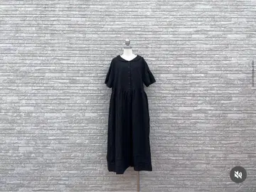 사만사 모스모스 다치카와 한정판 린넨 둥근 카라 개더 원피스 블랙