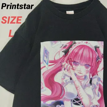 Printstar 디자인 티셔츠 애니메이션 서브컬처 병약 지뢰계 블랙 L