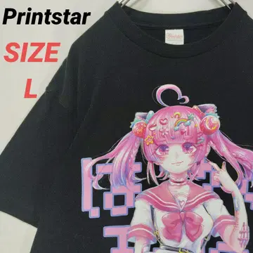 Printstar 디자인 티셔츠 내세에의 사과 씨 병약 지뢰계 블랙 L