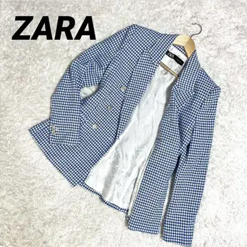 새상품급 ZARA 테일러드 자켓 더블 브레스트 체크 무늬 은색 버튼