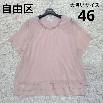빅 사이즈 자유구 반팔 블라우스 레이어 쉬폰 시어 원단 46 사이즈