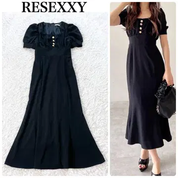 RESEXXY 리젝시 퍼프 슬리브 머메이드 원피스 블랙 롱