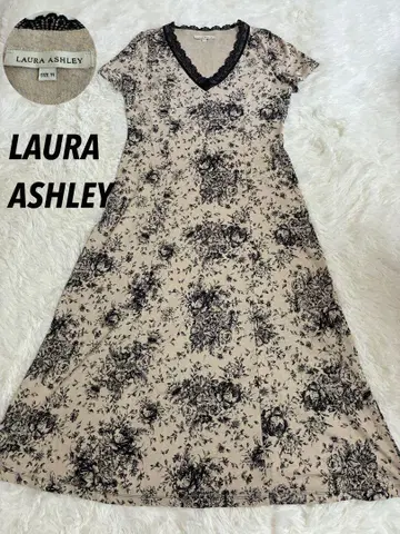 LAURA ASHLEY 린넨 혼방 꽃무늬 V넥 반팔 원피스 사이즈 11
