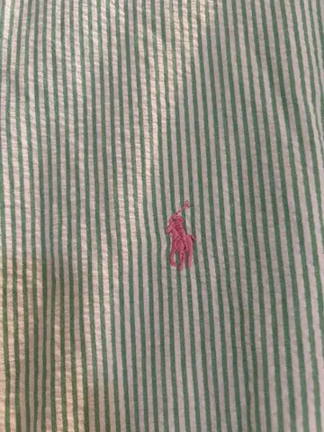랄프 로렌 얇은 소재의 긴팔 셔츠 그린 스트라이프 핑크 로고