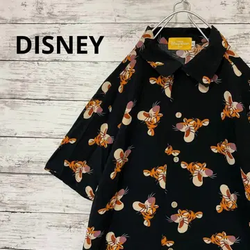 DISNEY 티거 프린트 알로하 셔츠 올 패턴 오픈 카라 셔츠 오픈 카라