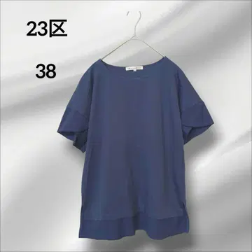 23KU 블라우스 프릴 소매 셔츠 네이비 깔끔한 38