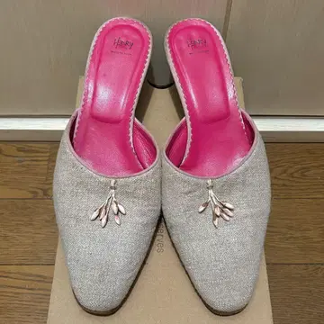 HENRY CUIR 린넨 부케 모티브 뮬 이탈리아제 사이즈 37