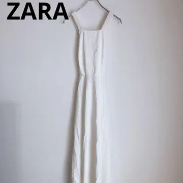 자라 롱 원피스 등 오픈 슬림 A 라인 린넨 혼방 화이트 S
