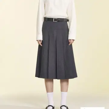 H&M 벨트 플리츠 스커트 그레이