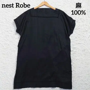 네스트로브 린넨 100% 무릎 기장 원피스 블랙 넉넉한 핏 일본제