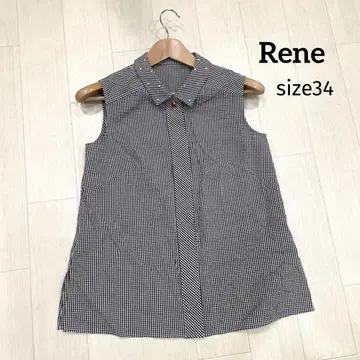 Rene 르네 깅엄 체크 슬리브리스 블라우스 무당벌레 단추 34