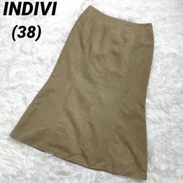 INDIVI 인디비 스웨이드 느낌 플레어 스커트 안감 베이지 미 라인