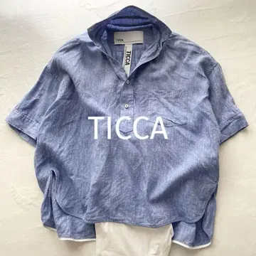 TICCA 스퀘어 린넨 셔츠 반팔 린넨 일본제 오버 사이즈 셔츠