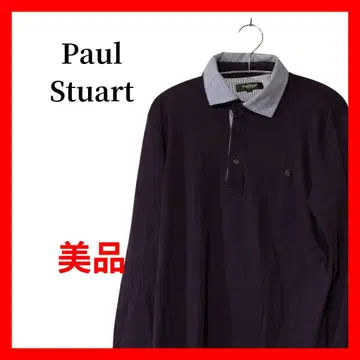 PaulStuart 긴팔 피케 셔츠 퍼플 스트라이프 옷깃 자수 B1743