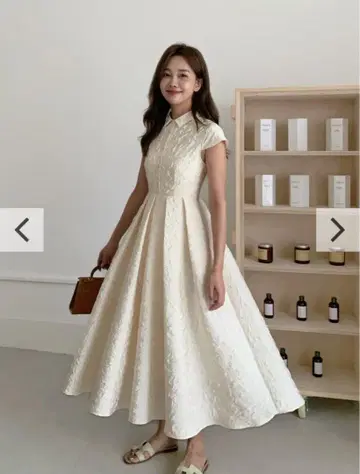 자카드 헤프번 드레스 아이보리