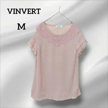 VINVERT 블라우스 반팔 핑크 프릴 소매 셔츠 레이스 M