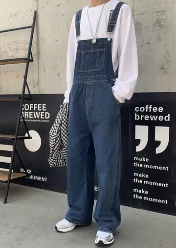 오버롤 남성용 데님 팬츠 서스펜더 팬츠 작업옷 롱 팬츠