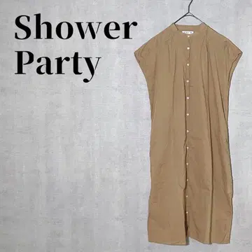 Shower Party 롱 원피스 밴드 카라 프렌치 슬리브 면