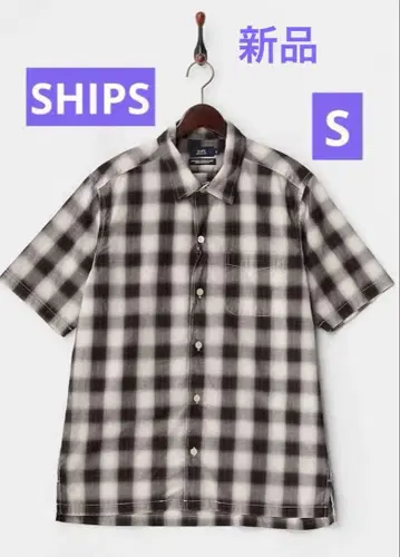 새상품 SHIPS 옴브레 체크 무늬 코튼 브로드 반팔 셔츠