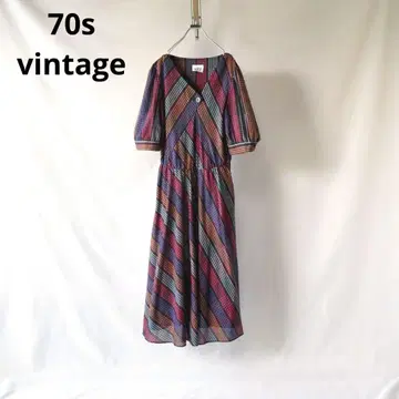 70s 빈티지 체크 플레어 원피스 구제 의류