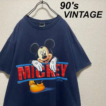 90's 빈티지 그래픽 티셔츠 네이비 미키 카피라이트