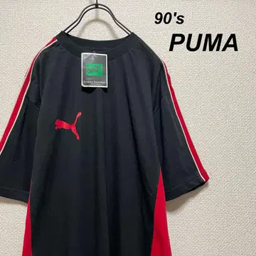 데드스탁] 90's 푸마 티셔츠 블랙 레드 바이컬러 배색 자수