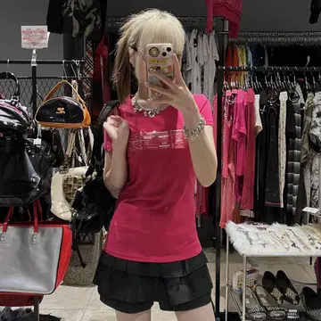 ARMANI 아르마니 로고 티셔츠 피치 티 핑크 헤이세이 y2k 심플