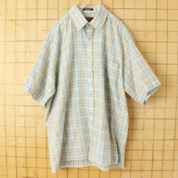 70s 80s ANTHONY'S 반팔 체크 박스 셔츠 블루 M ss20