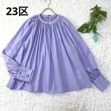 23구 나일론 타슬란 볼륨 개더 블라우스 퍼플 38