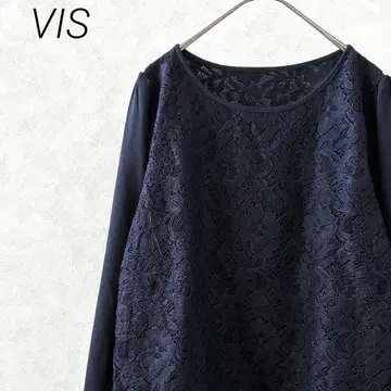 VIS 블라우스 크루넥 꽃무늬 레이스 심플 예쁜 오피스