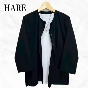 HARE 7부 소매 셔츠 블랙 검정 상의 심플