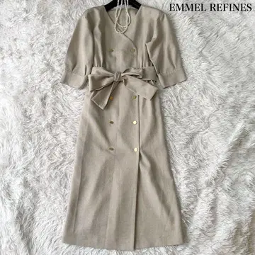 EMMEL REFINES 린넨 느낌 프론트 버튼 원피스 S 벨트 포함